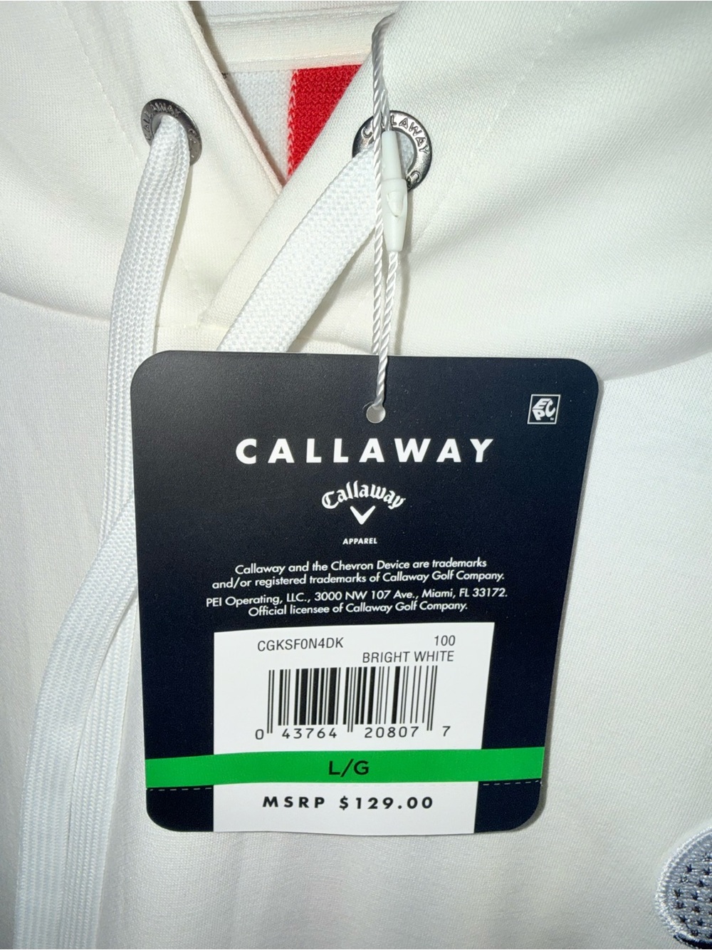 NWT Callaway Golf Performance Hoodie White L $129 - Picture 3 of 4